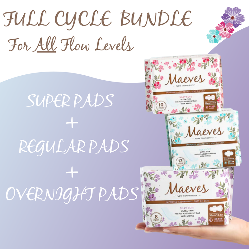 BUNDLE 3: Full Cycle Bundle - Regular, Super & Overnight Pads (All 3 Sizes) - Organic, Ultra-Thin, Renewable Fibres, Silky Smooth, Protects Body & Skin