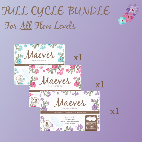 BUNDLE 3: Full Cycle Bundle - Regular, Super & Overnight Pads (All 3 Sizes) - Organic, Ultra-Thin, Renewable Fibres, Silky Smooth, Protects Body & Skin