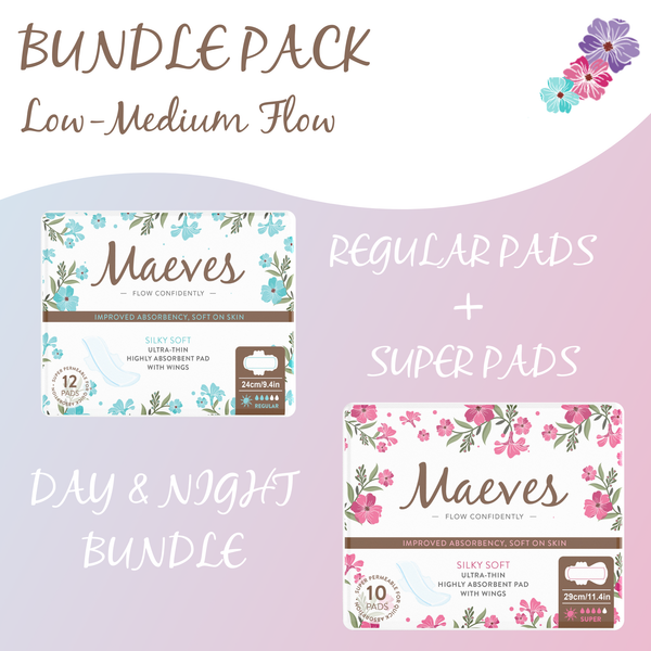 BUNDLE 1: Regular Flow Bundle - Regular + Super Pads (2 Sizes) - Organic, Ultra-Thin, Renewable Fibres, Silky Smooth, Protects Body & Skin