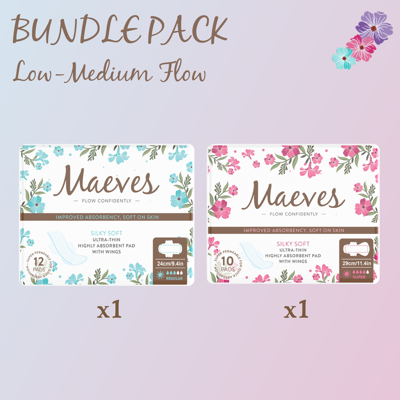 BUNDLE 1: Regular Flow Bundle - Regular + Super Pads (2 Sizes) - Organic, Ultra-Thin, Renewable Fibres, Silky Smooth, Protects Body & Skin