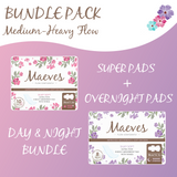 BUNDLE 2: Heavy Flow Bundle - Super + Overnight Pads (2 Sizes) - Organic, Ultra-Thin, Renewable Fibres, Silky Smooth, Protects Body & Skin