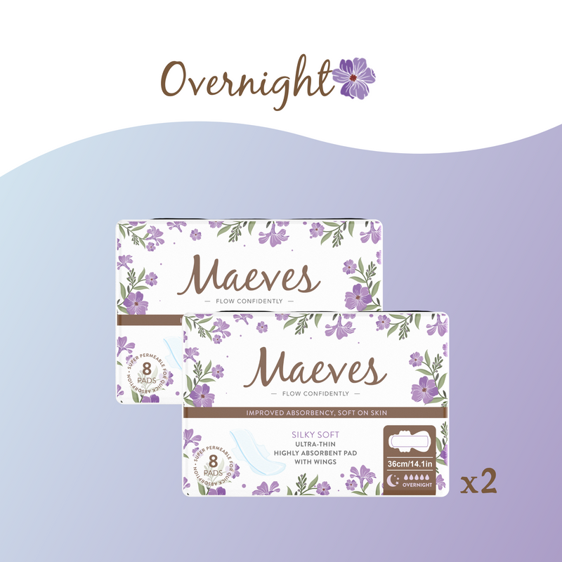 Overnight Organic Sanitary Pads with Wings - Ultra-Thin, Renewable Fibres, Silky Smooth, Protects Body & Skin