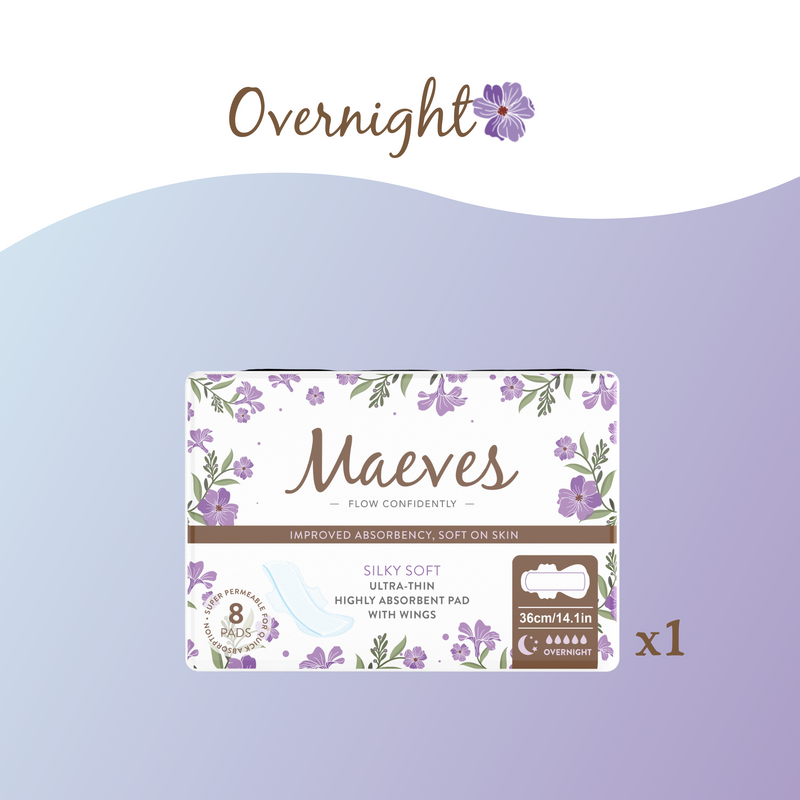 Overnight Organic Sanitary Pads with Wings - Ultra-Thin, Renewable Fibres, Silky Smooth, Protects Body & Skin